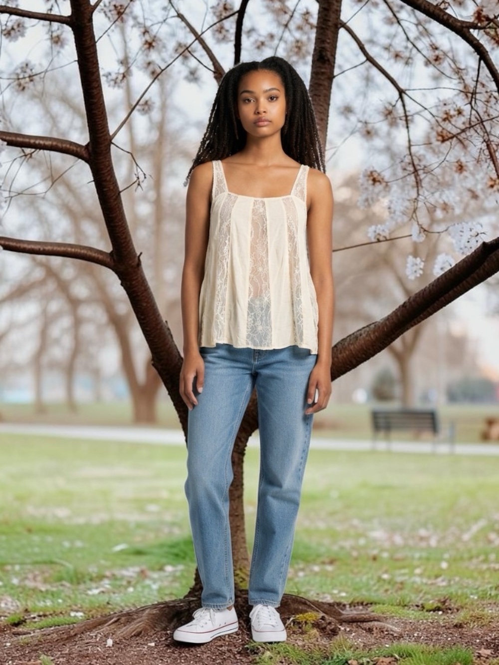 Intimately Free People Lace Panel Sleeveless Camisole in Cream